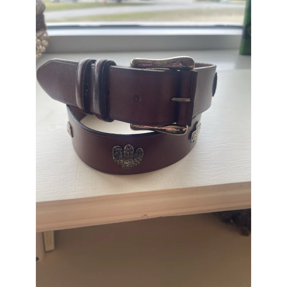 Vtg Neiman Marcus Brown Leather Western Concho Style Belt 34 Silver Buckle